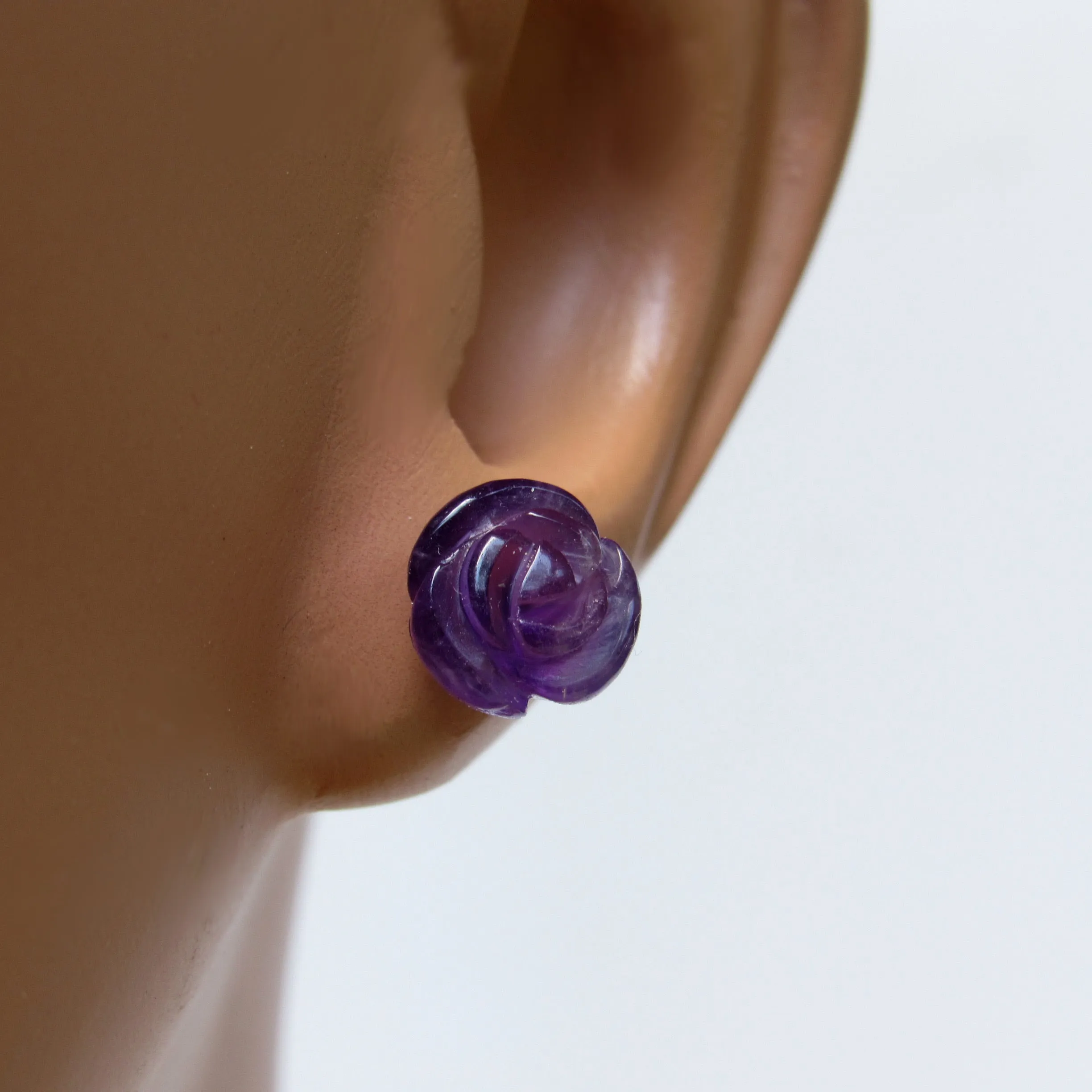 Amethyst gemstone Rose Earrings on Sterling Silver Posts