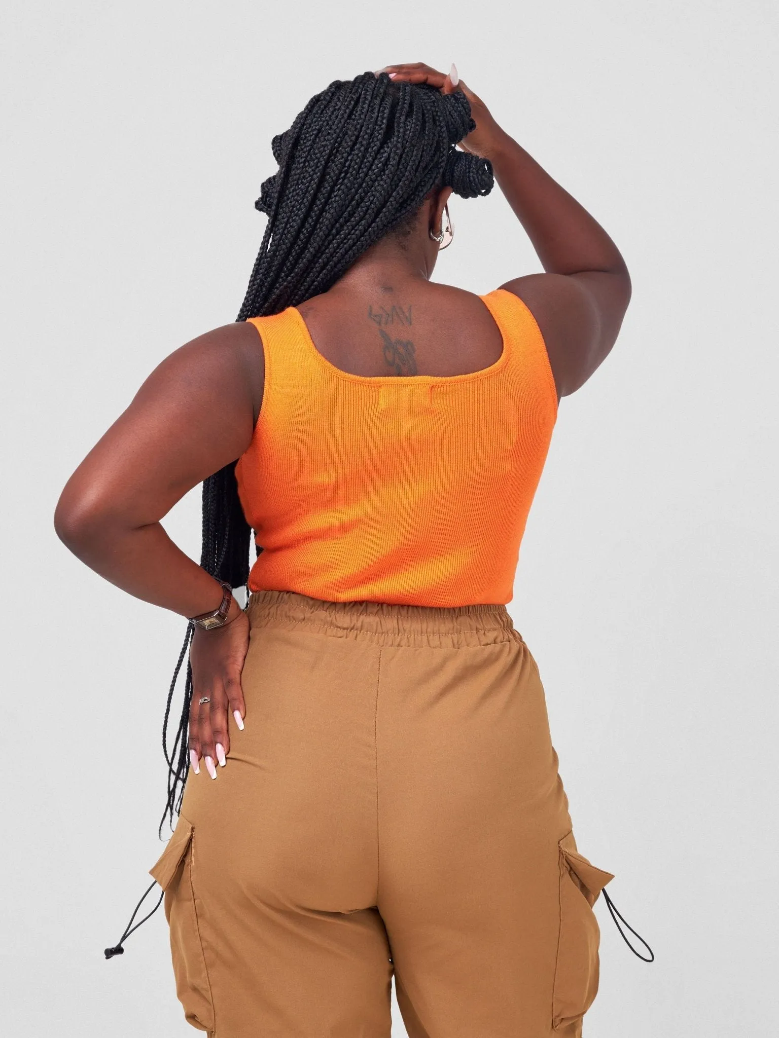 Anika Square Neck Ribbed Sleeveless Bodysuit - Orange