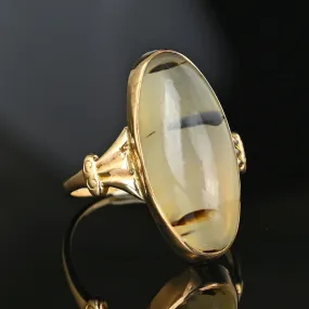 Antique Cabochon Dendritic Picture Agate Ring in Gold