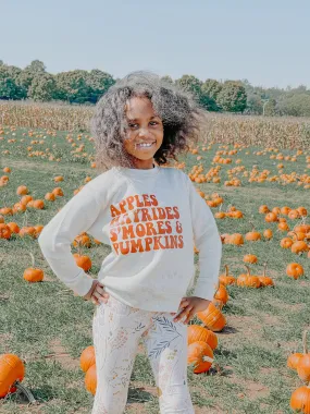 Apples Hayrides S'Mores & Pumpkins Kids Sweatshirt - Natural