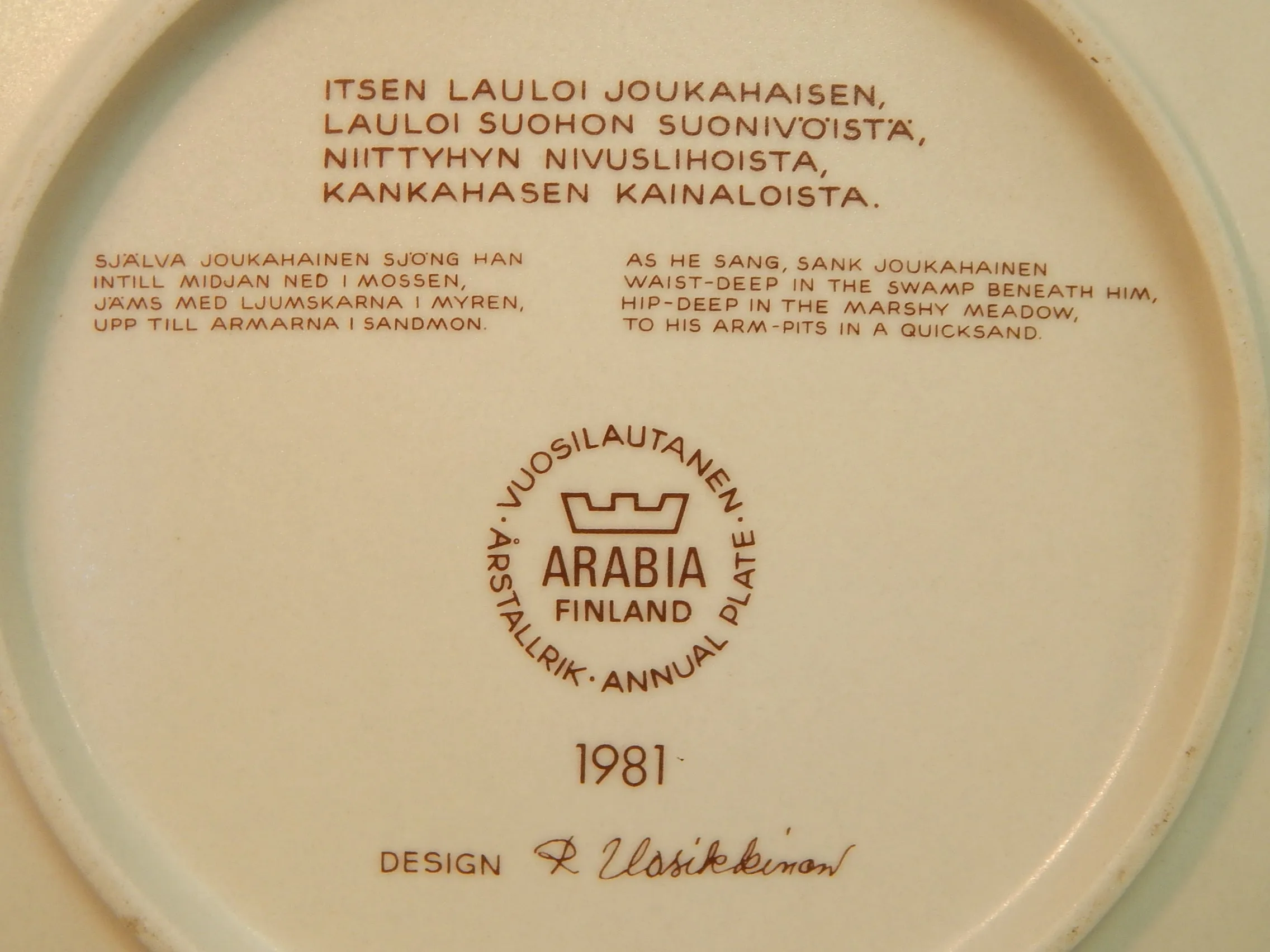 Arabia Finland 1981 Annual Plate - Very Good Condition