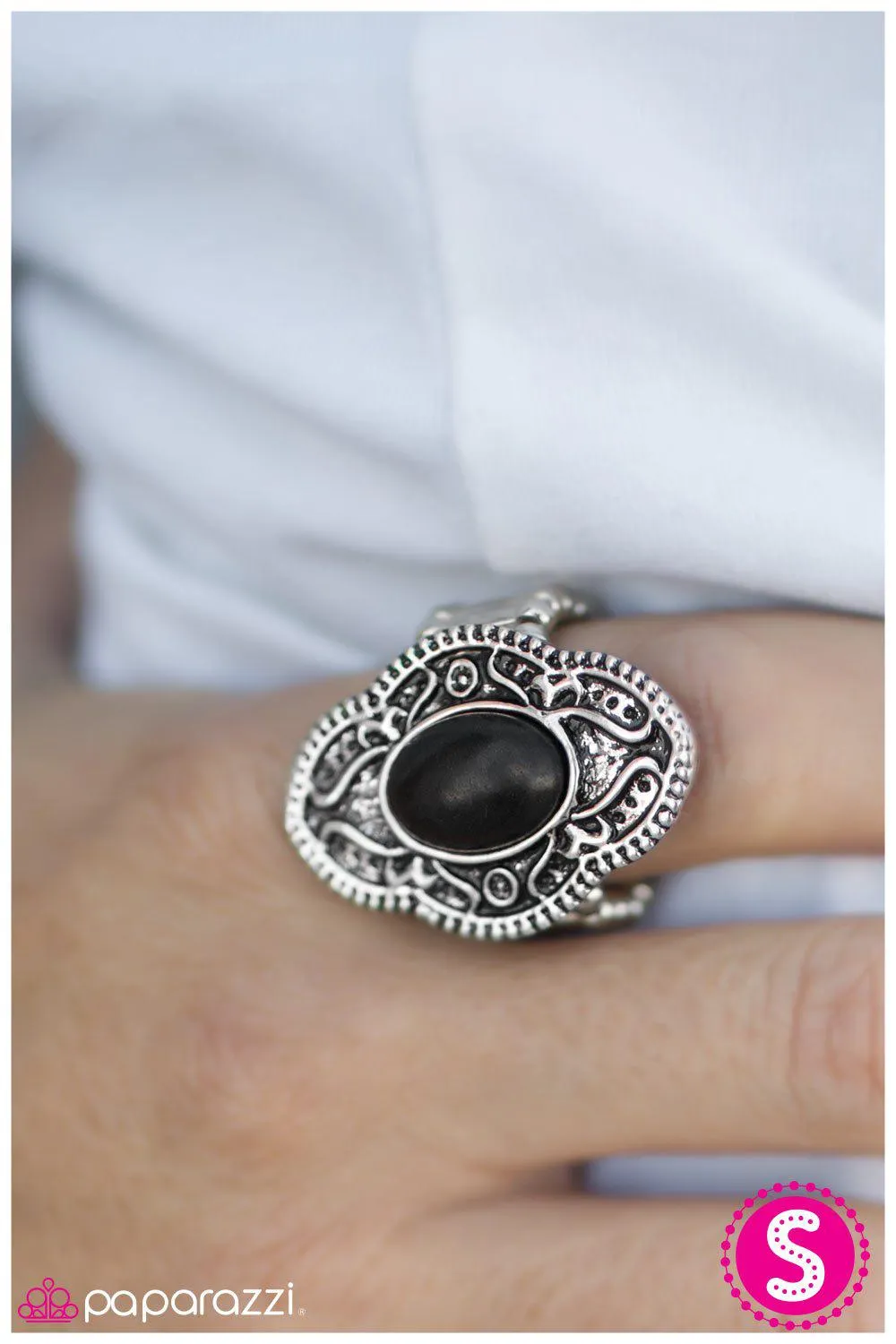 As Fate Would Have It Silver and Black Stone Ring - Paparazzi Accessories