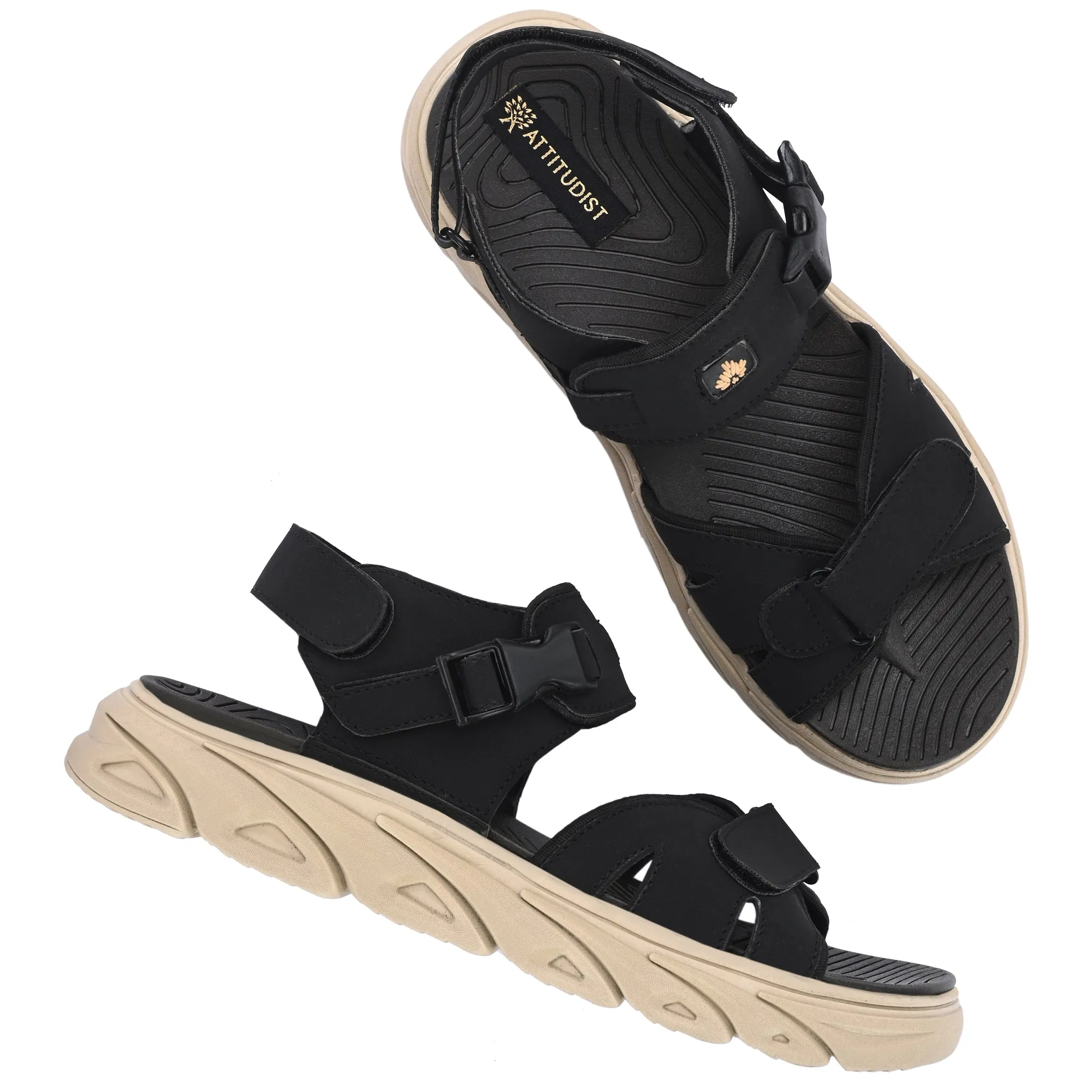 Attitudist Unisex Handcrafted Black Casual Sandal