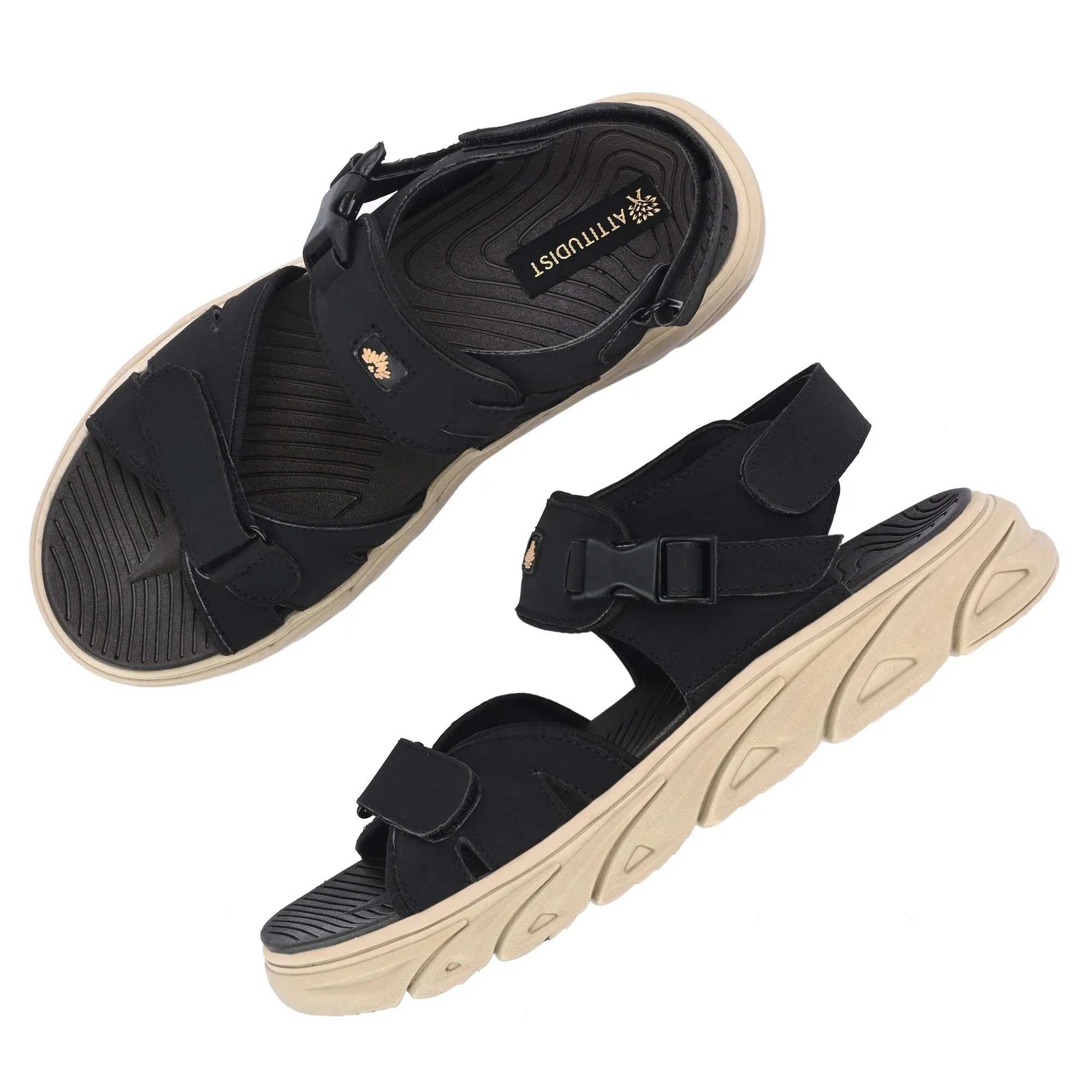 Attitudist Unisex Handcrafted Black Casual Sandal