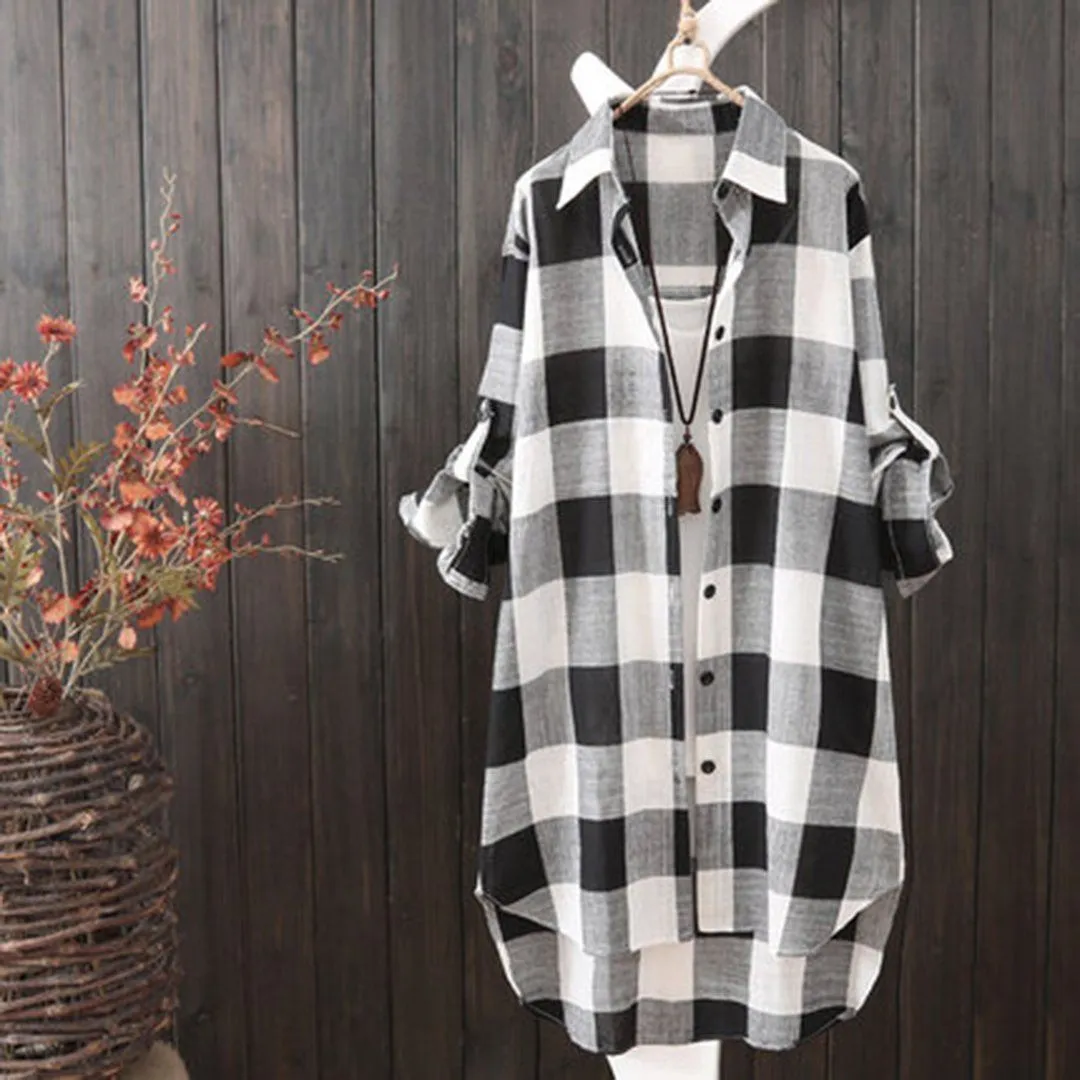 BABAKUD Plaid Loose Long Sleeve Casual Shirt