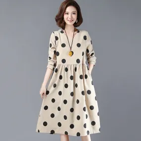 BABAKUD Polka Dots Casual Loose Gathered V-Neck Dress