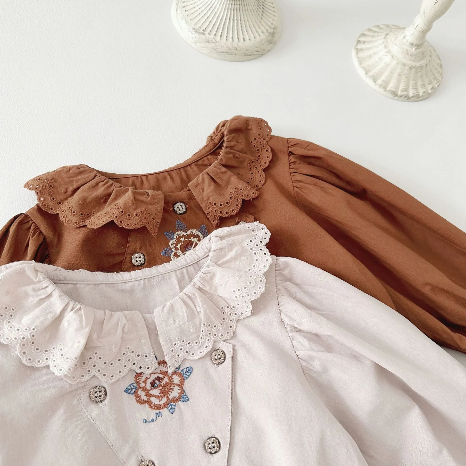 Baby Girls Solid Color Embroidered Rompers Wholesale 240301178