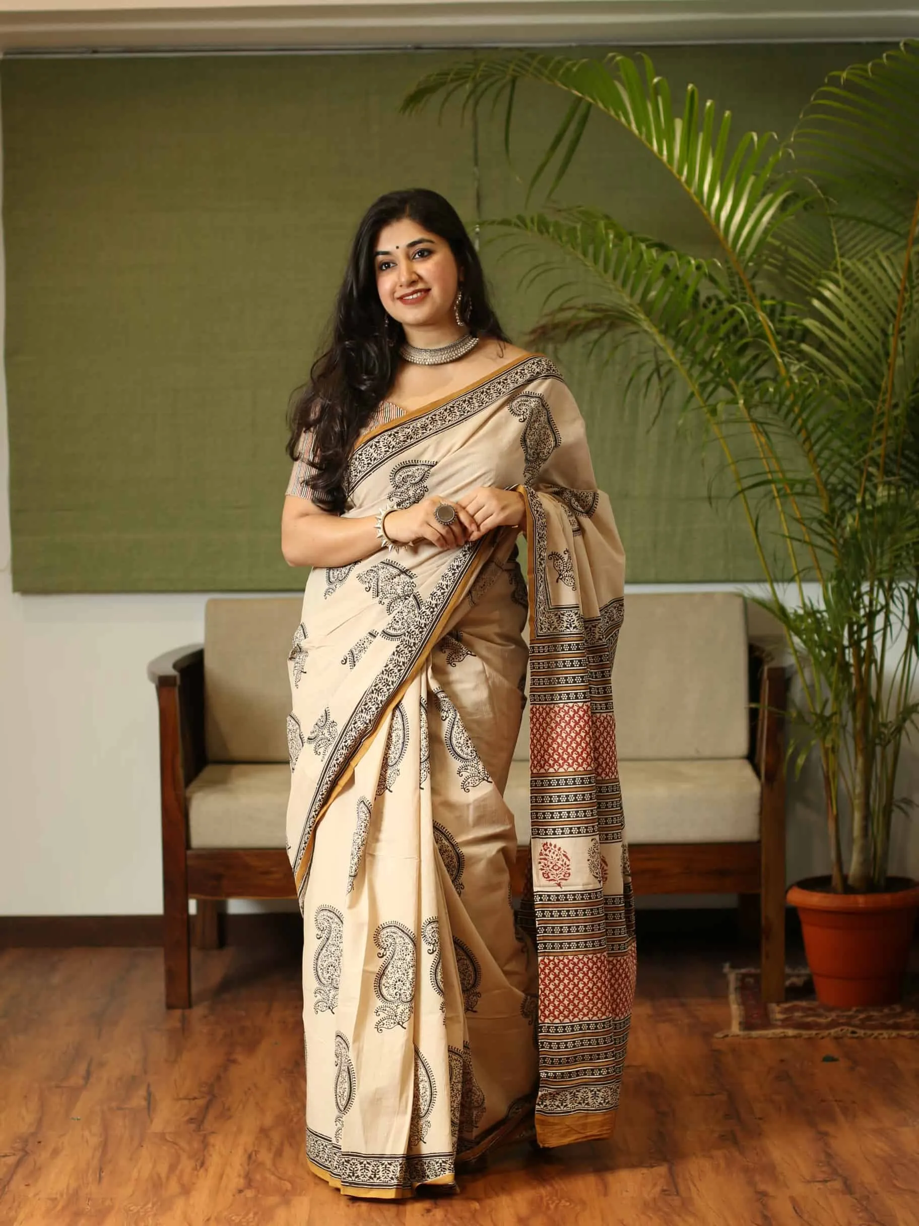 Bagru Paisely Handblock Printed Cotton  Saree