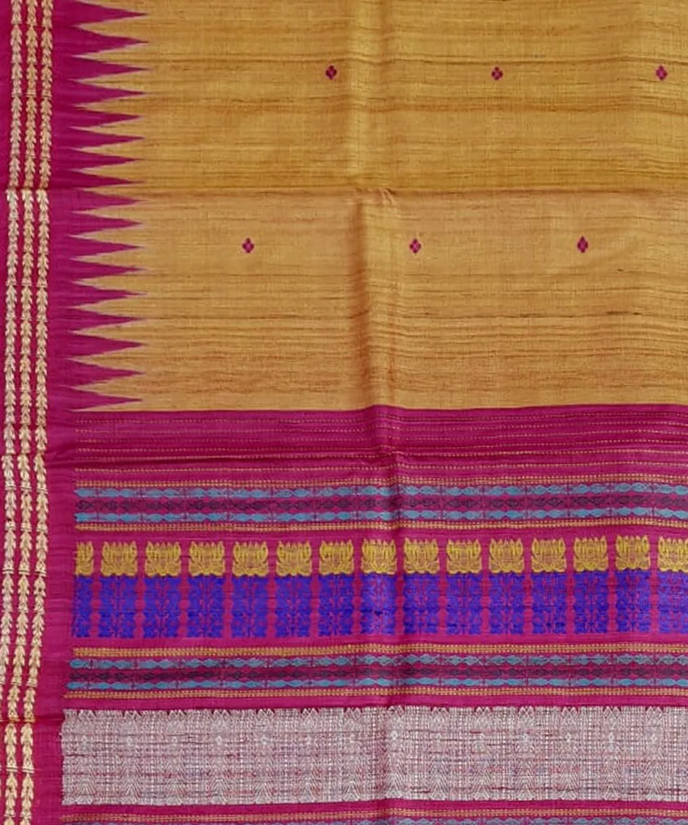 Beige brick red tussar silk handloom gopalpur saree