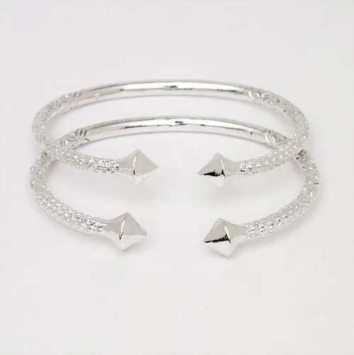 Better Jewelry Thick Pyramid Ends .925 Sterling Silver West Indian Bangles, 1 pair