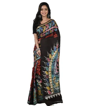 Black multicolor silk handloom batik print saree