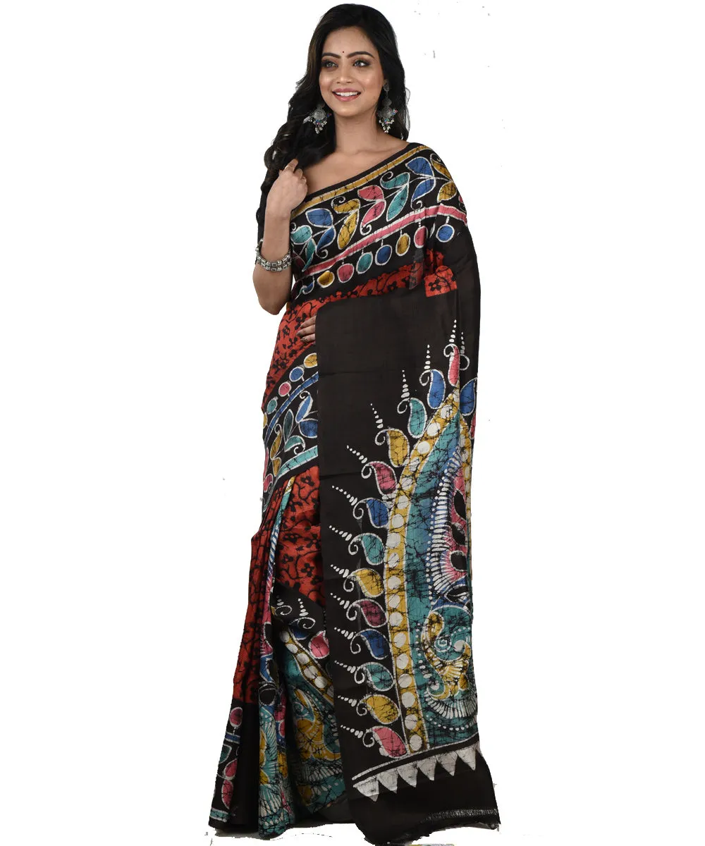 Black multicolor silk handloom batik print saree