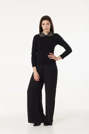 Blair Black Cardigan with Embroidery Collar Detail