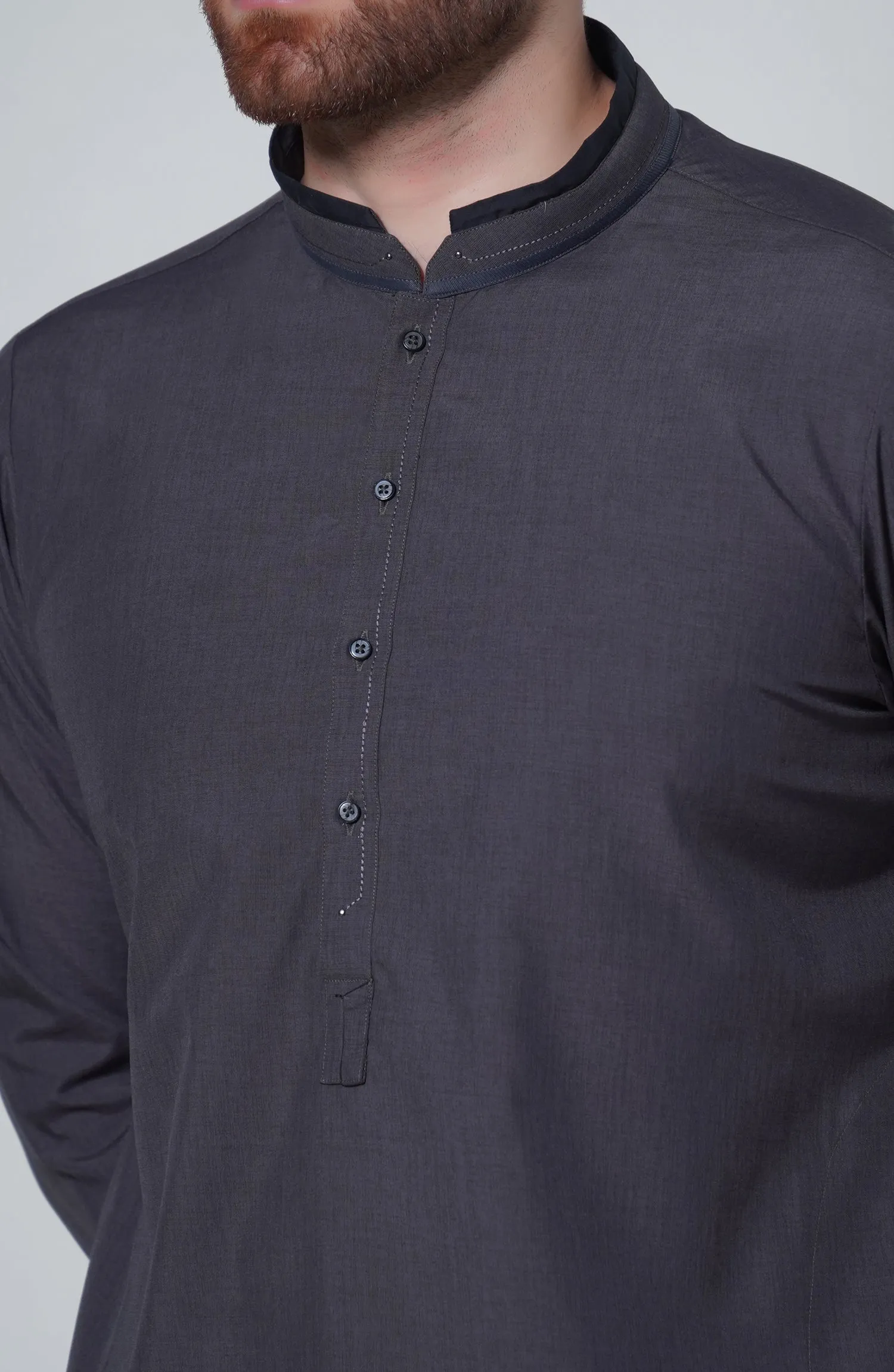 Blended Embroidered Kurta - Charcoal