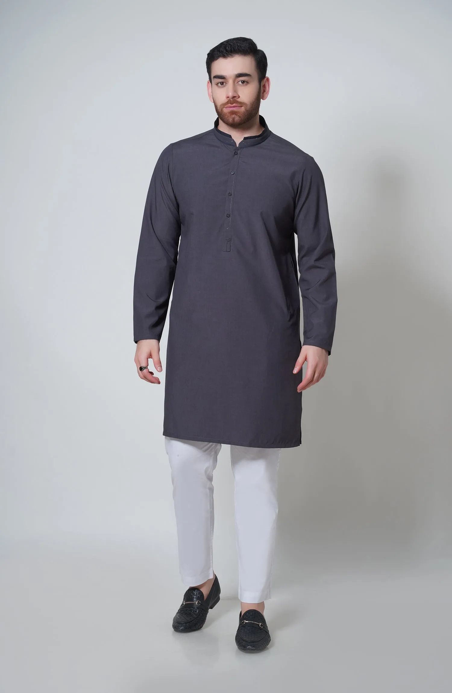 Blended Embroidered Kurta - Charcoal