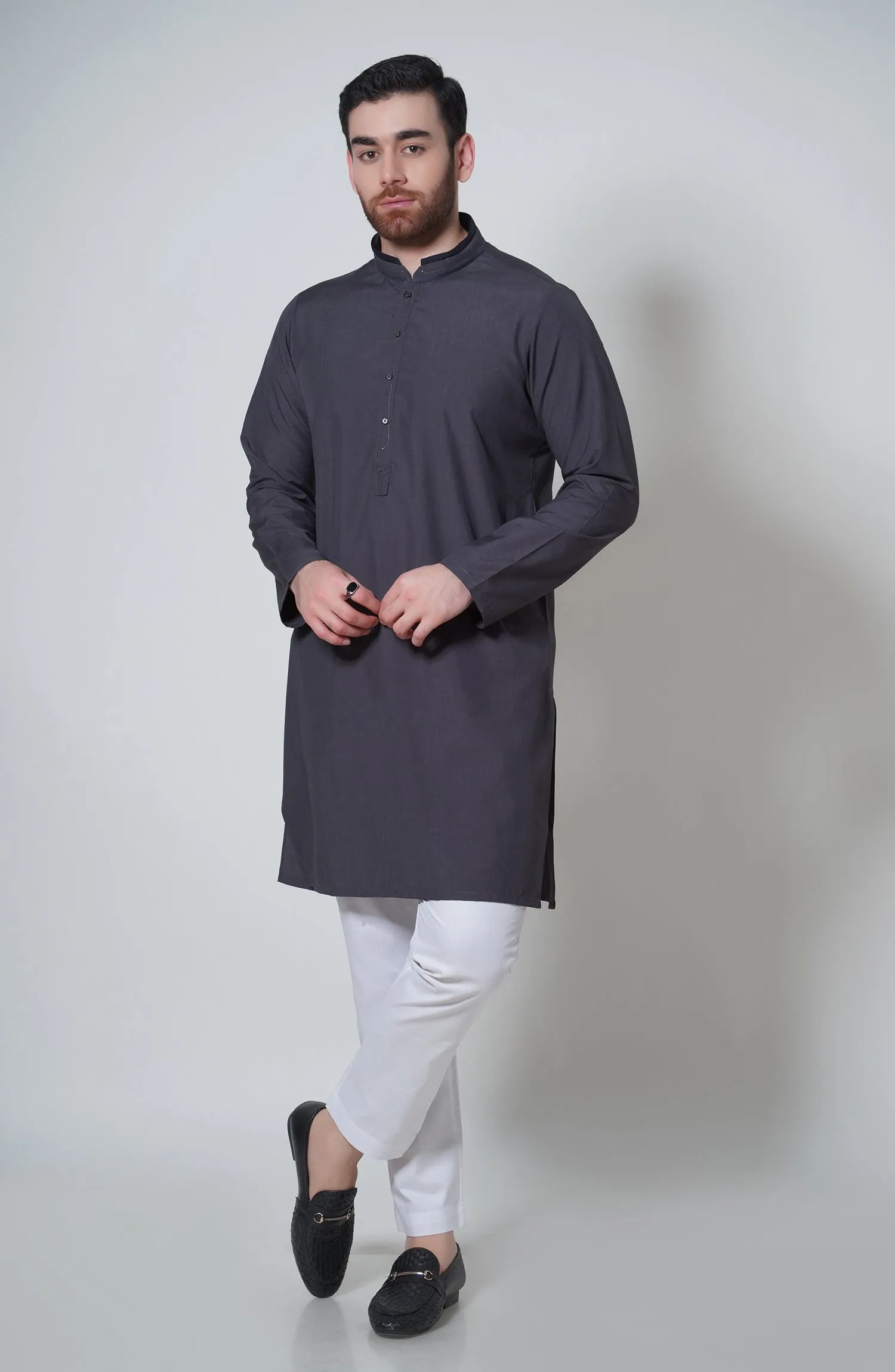 Blended Embroidered Kurta - Charcoal