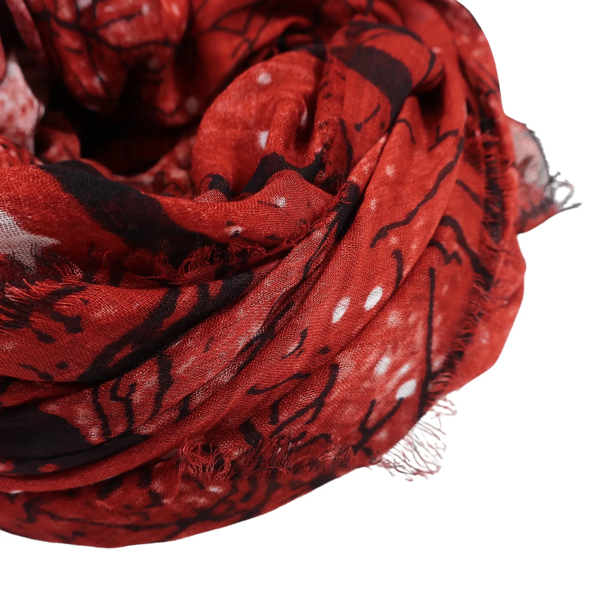 Blue Pacific Cashmere and Silk Sky and Tree Print Scarf in Marsala Red