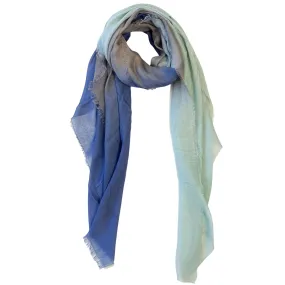 Blue Pacific Dream Cashmere and Silk Scarf in Denim and Sage 47 x 37