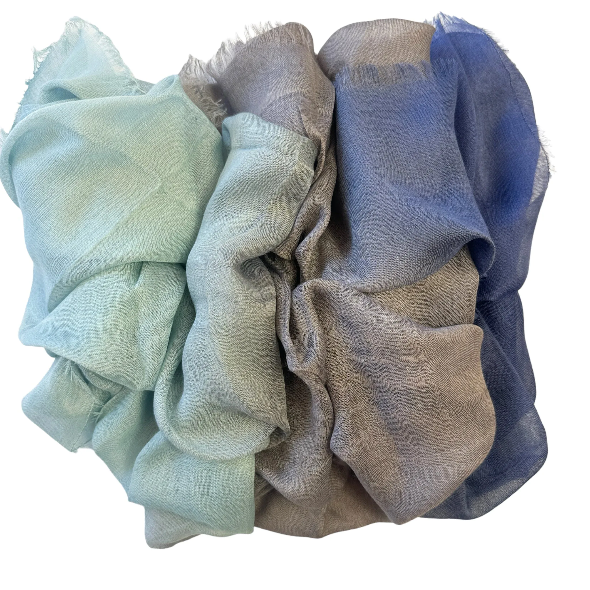 Blue Pacific Dream Cashmere and Silk Scarf in Denim and Sage 47 x 37