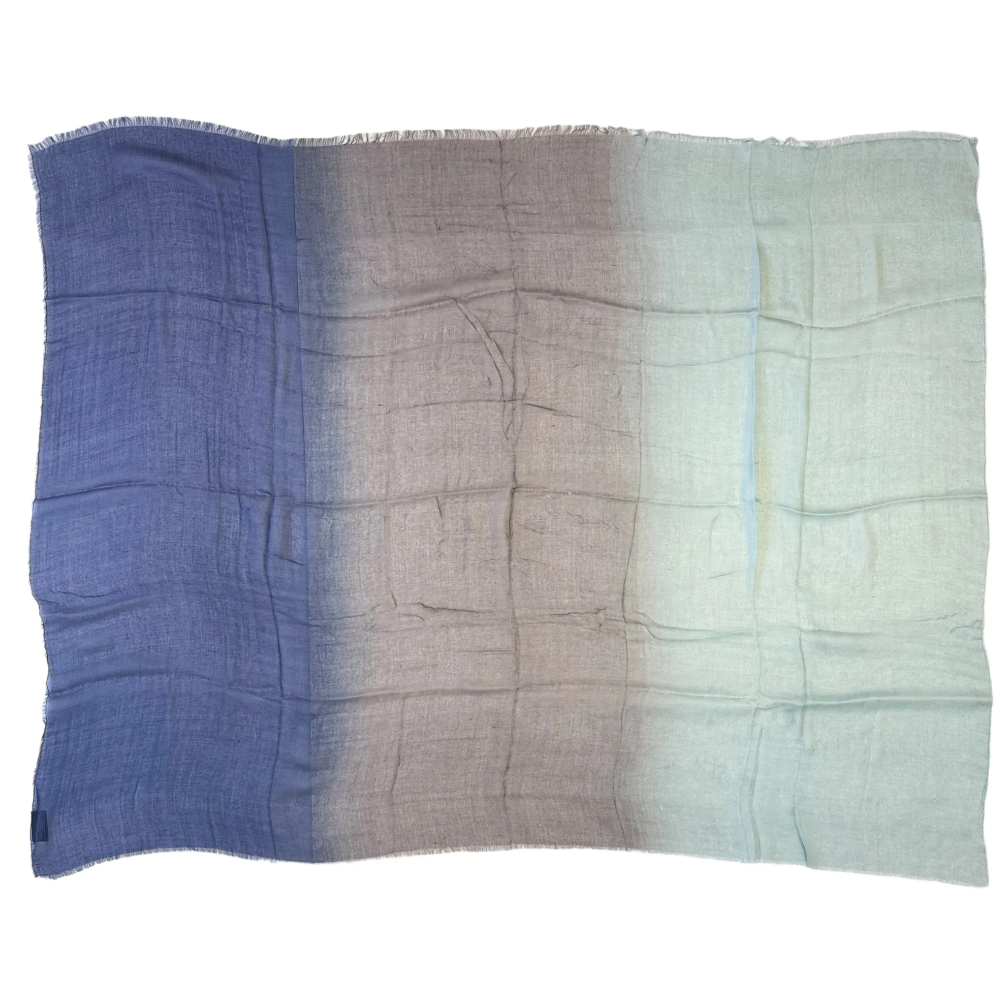 Blue Pacific Dream Cashmere and Silk Scarf in Denim and Sage 47 x 37