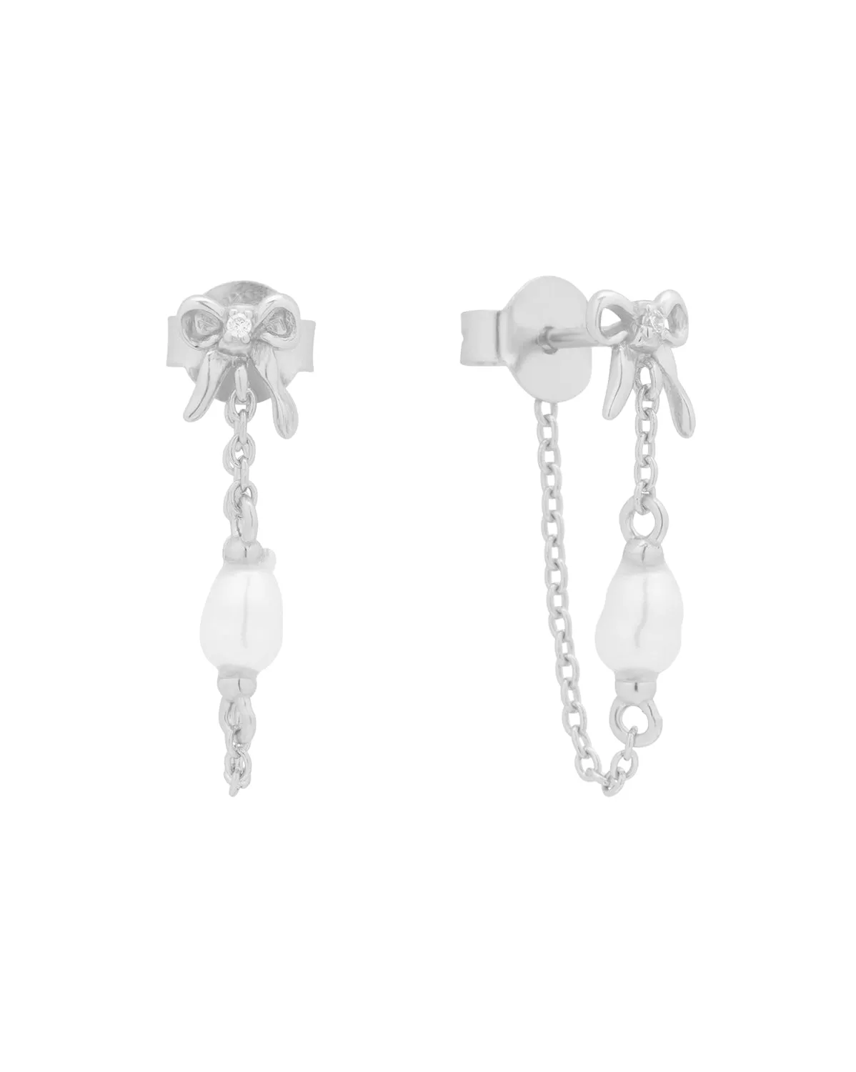 Bow Pearl Drop Studs - Sterling Silver