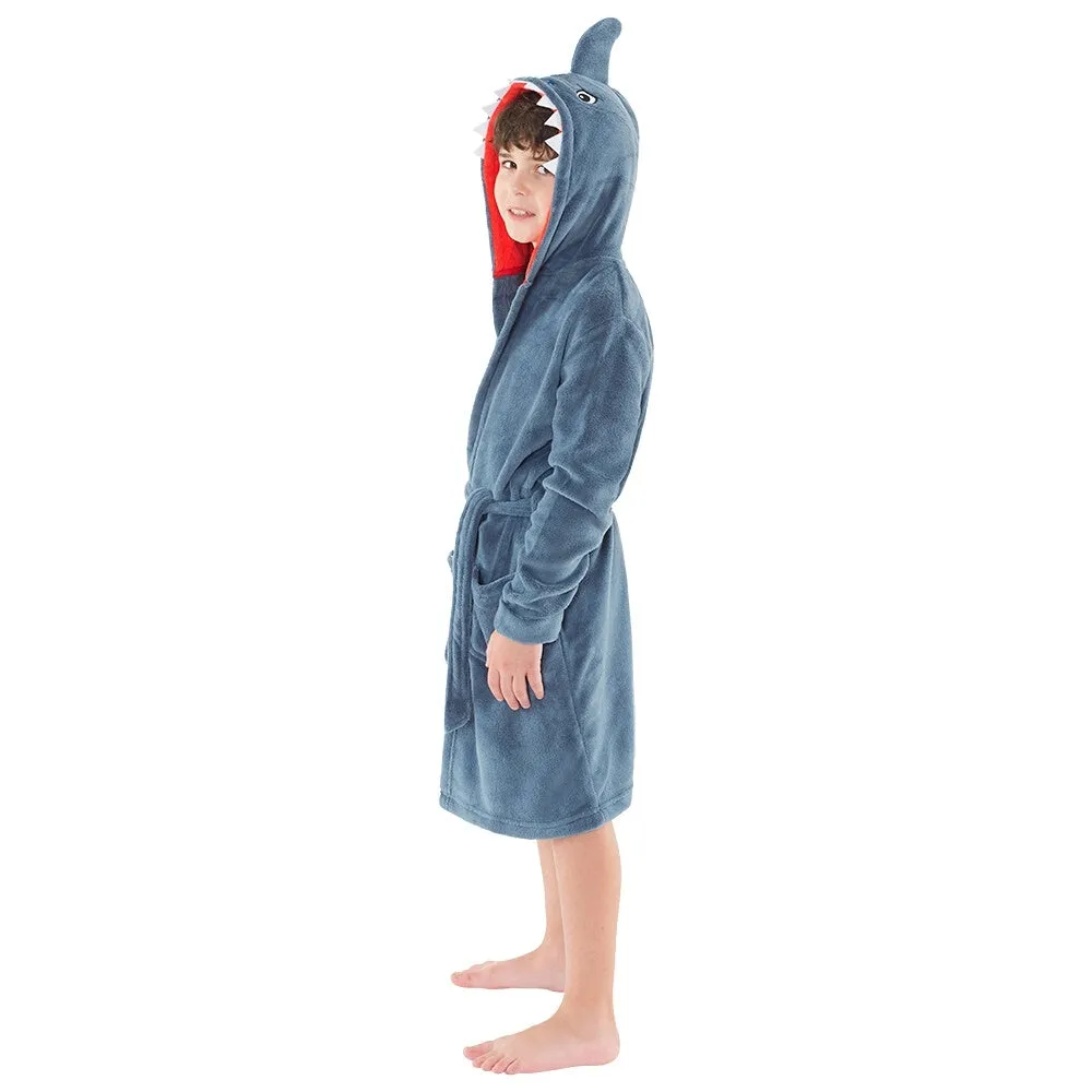 Boys Shark Grey & Red Dressing Gown