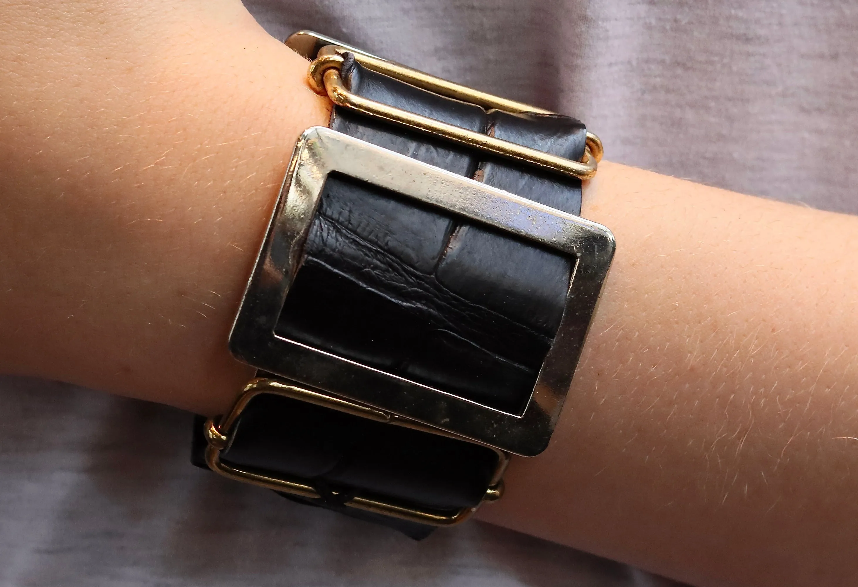 Bracelet | black croc | Belt buckle cuff