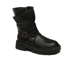 Breanna Women Black Zipper Leather Boots