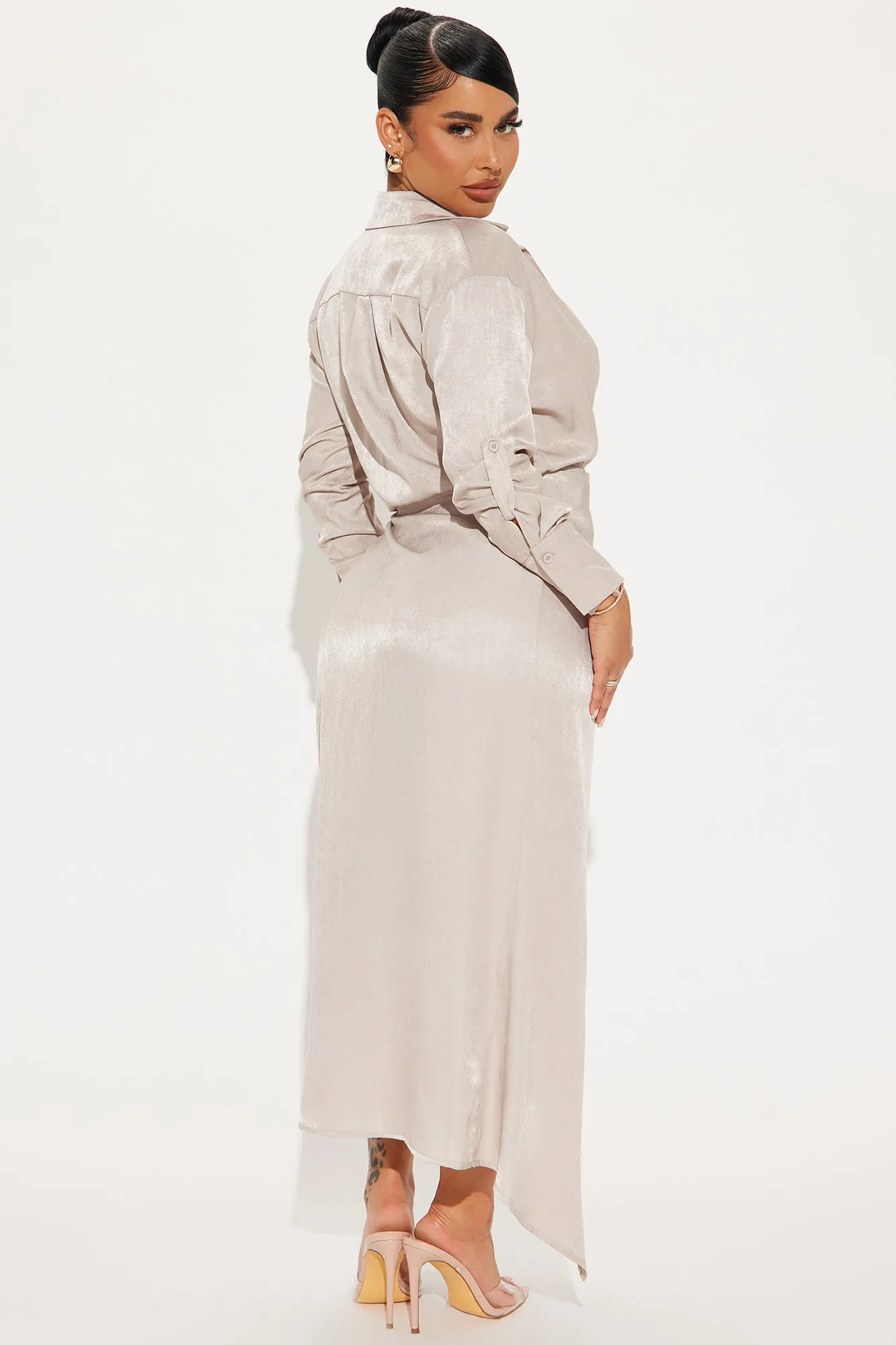 Business Classy Maxi Shirt Dress - Taupe