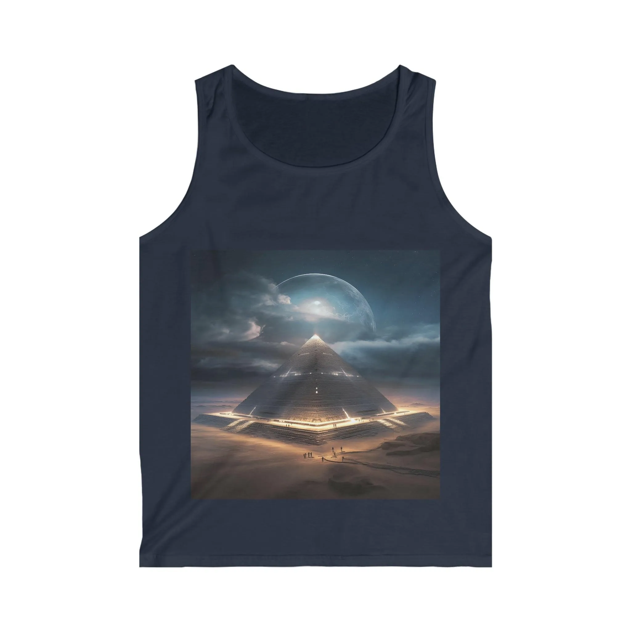 Cameron's Journey to the Eclipse at The Egyptian Pyramids - Visionary Psychedelic Ai Art Men's and Women's Unisex Softstyle Tank Top for Festival and Street Wear