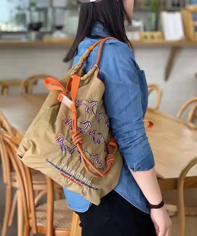 Casual Brown Embroidery Large Capacity Shopping Bag SX1023