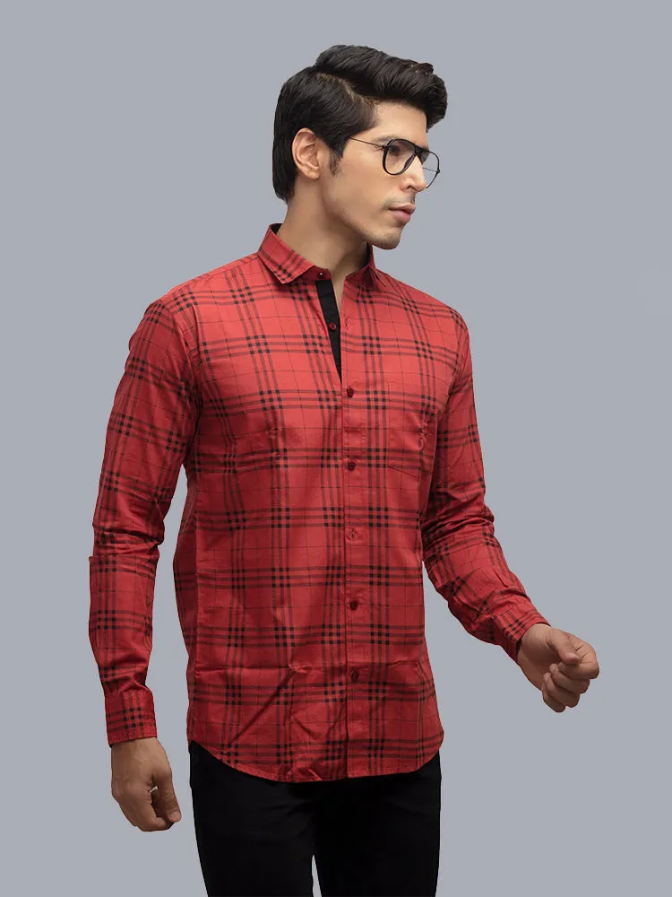 Check Shirt for Men - Checked Regular Fit Casual Shirt Red