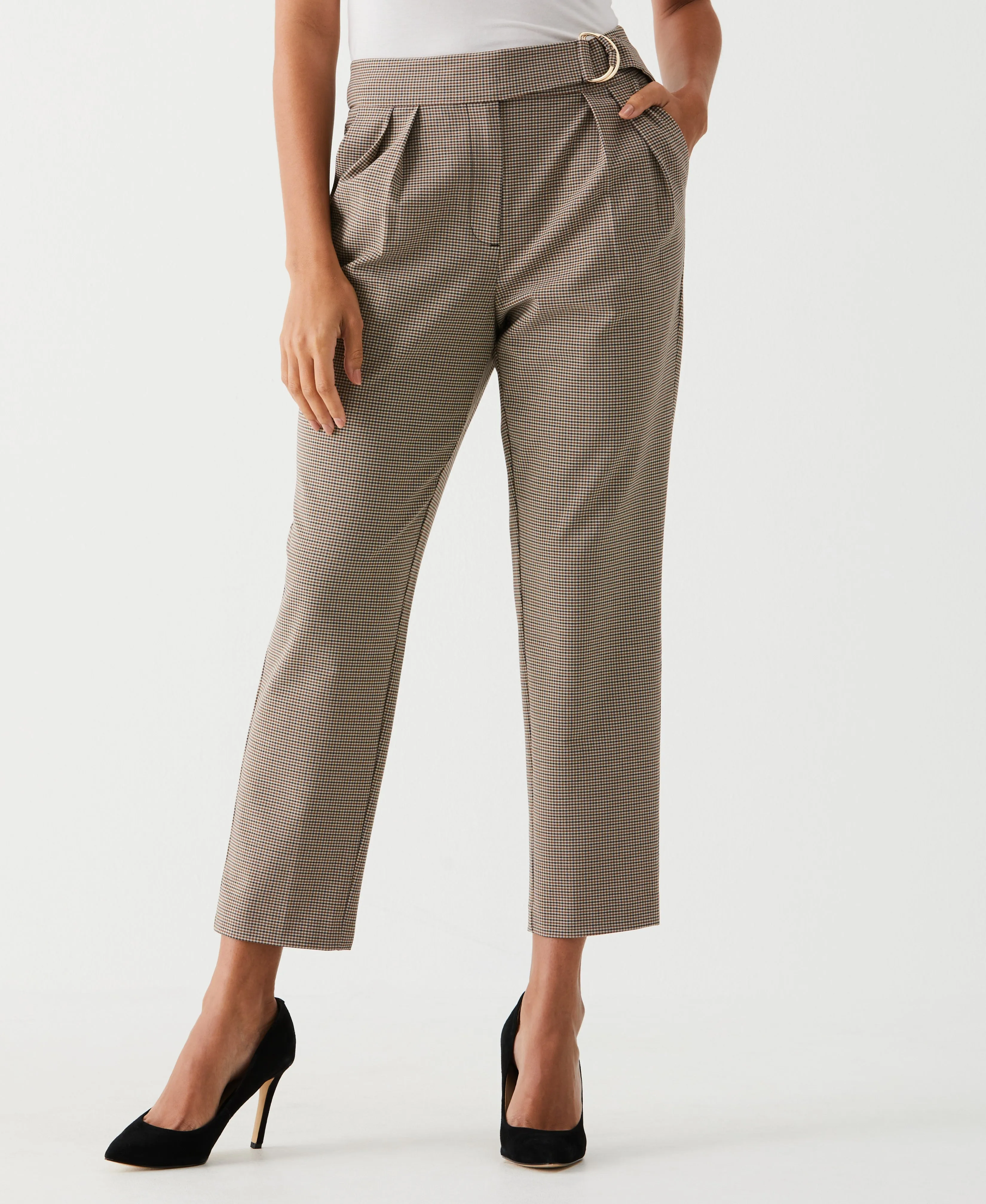 Checkered Pleated Pant with Belt