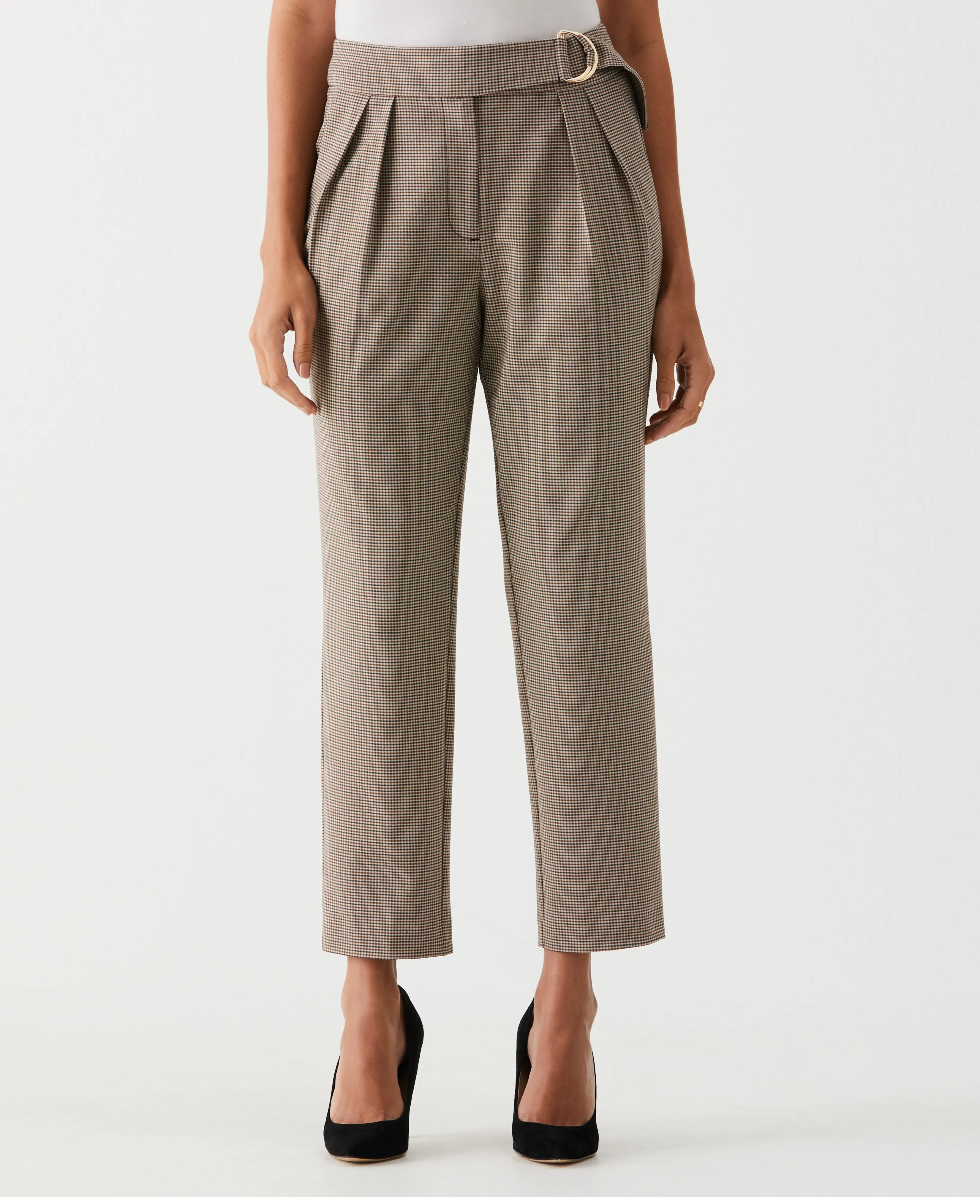 Checkered Pleated Pant with Belt