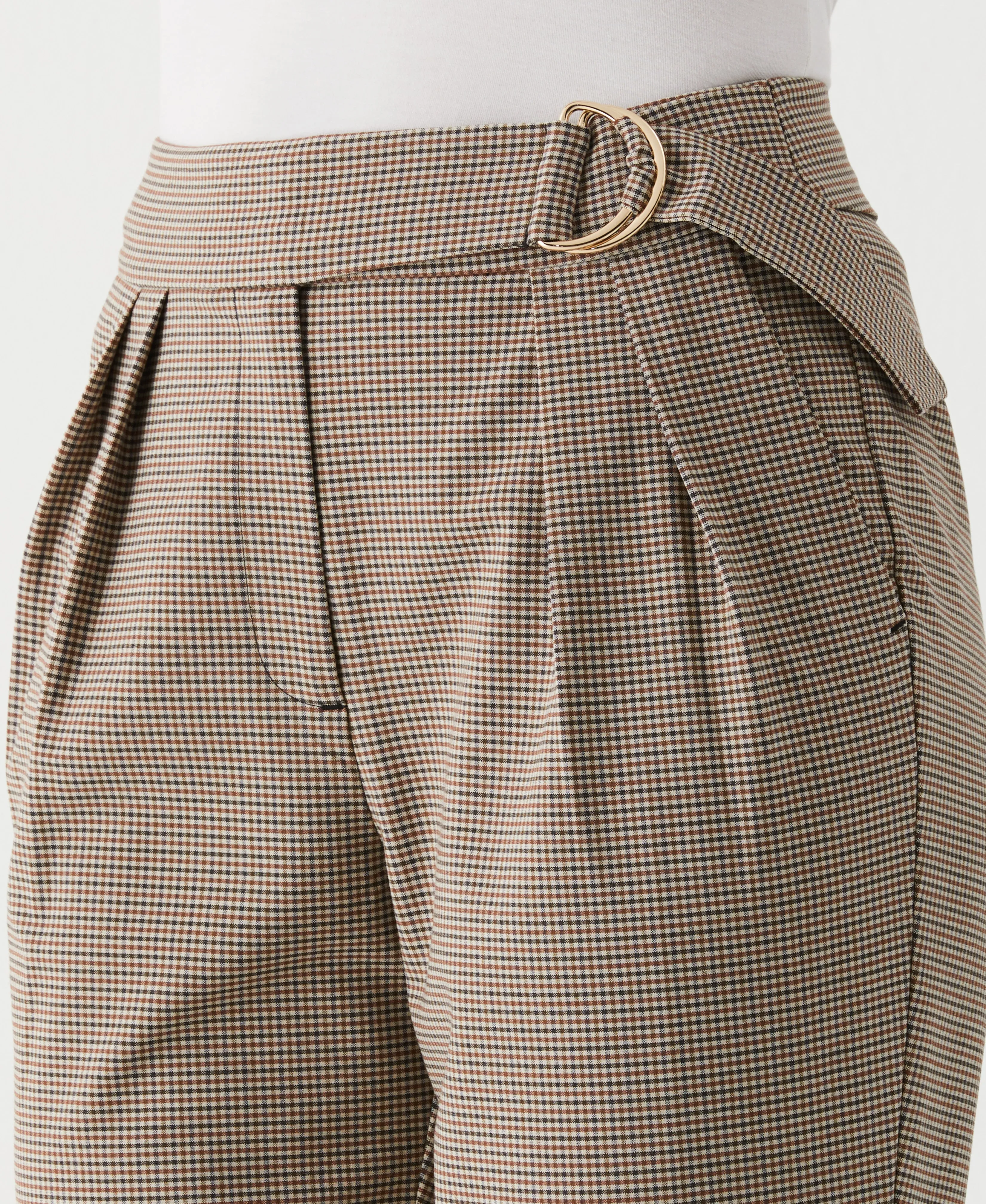 Checkered Pleated Pant with Belt