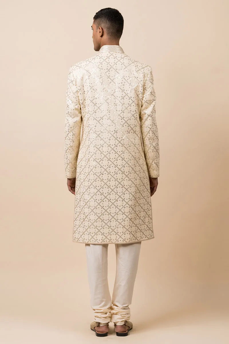 Classic Sherwani In Schiffli Base