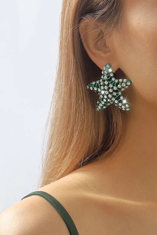 Colorful Rhinestone Starfish Stud Earring