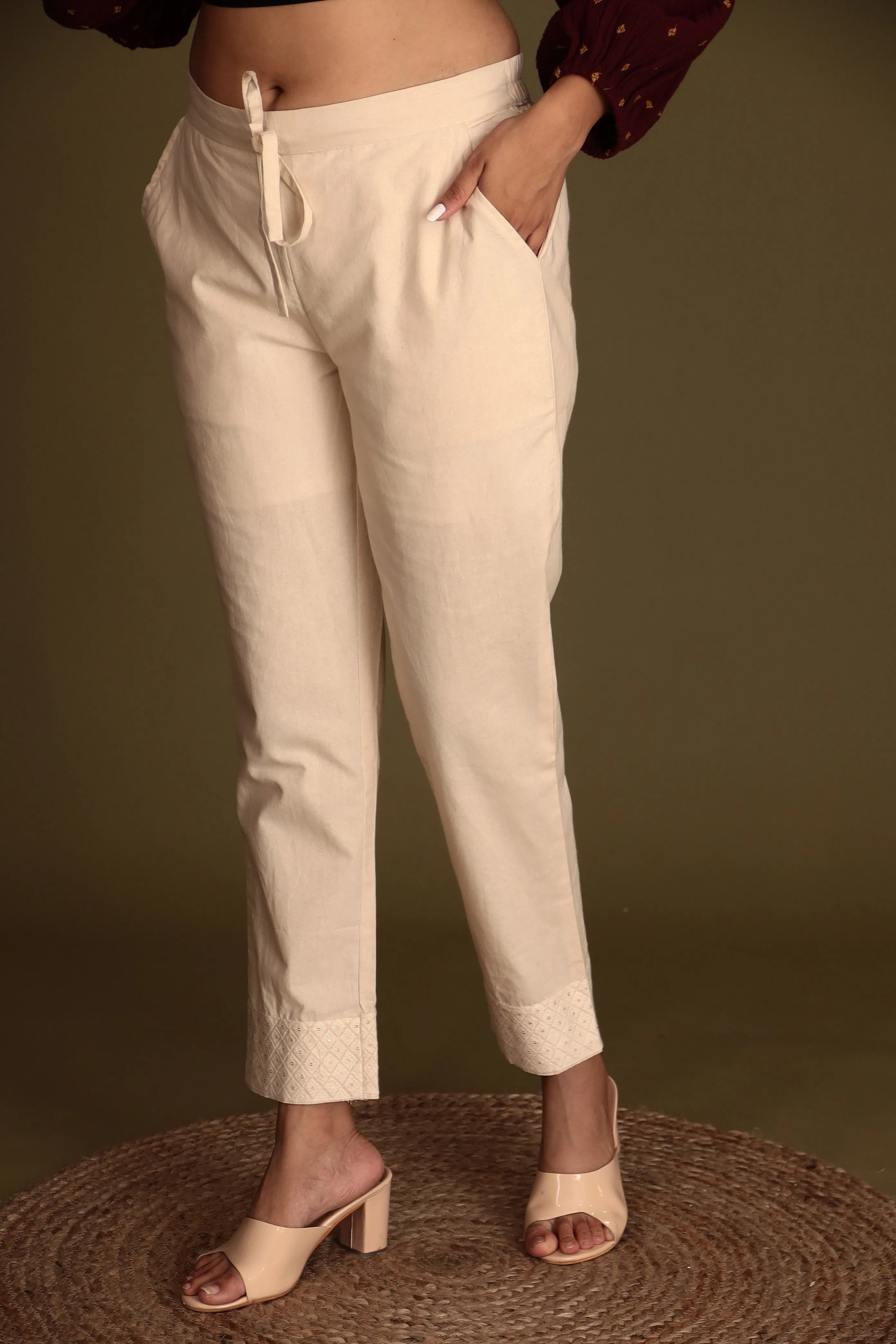 Cotton Woven Pant with Embroidered Work