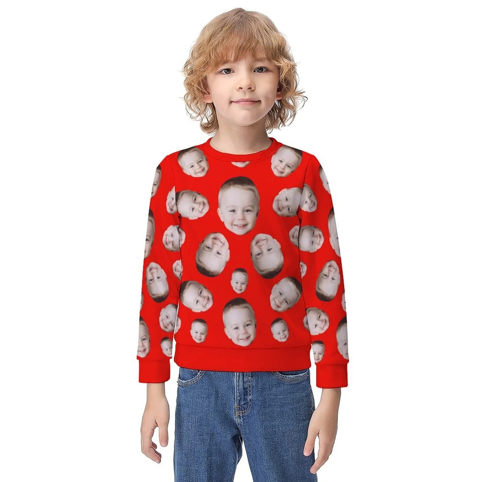 Custom Face Multicolor Print Kids' All Over Print Sweatshirt