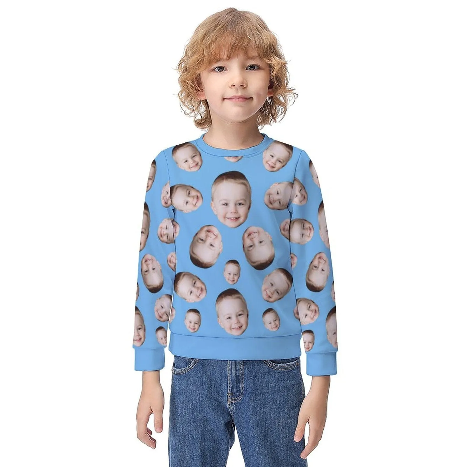 Custom Face Multicolor Print Kids' All Over Print Sweatshirt