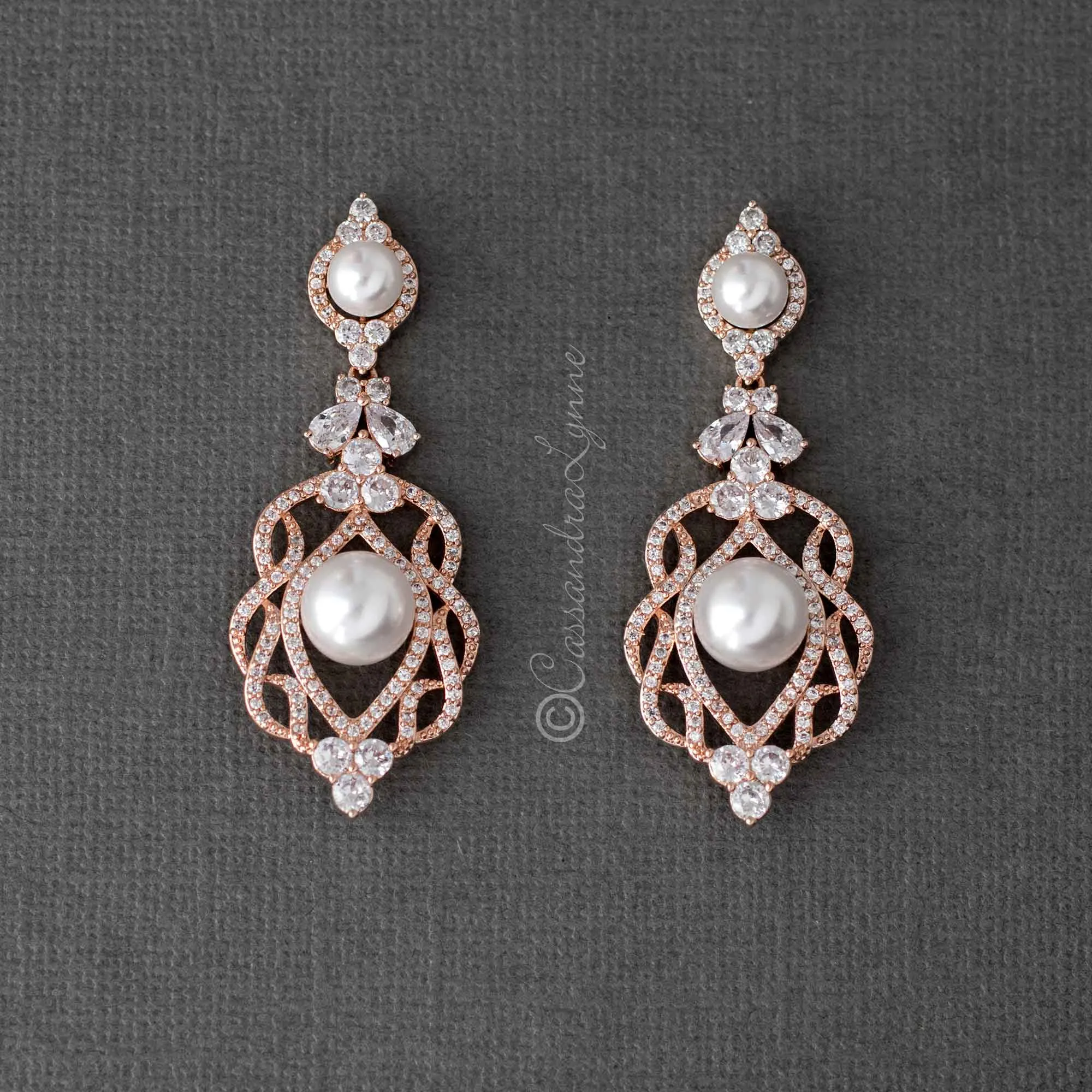 CZ Bridal Art Deco Earrings with Pearls