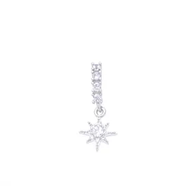 CZ Hoop Nose Ring with Dangle Star - Silver