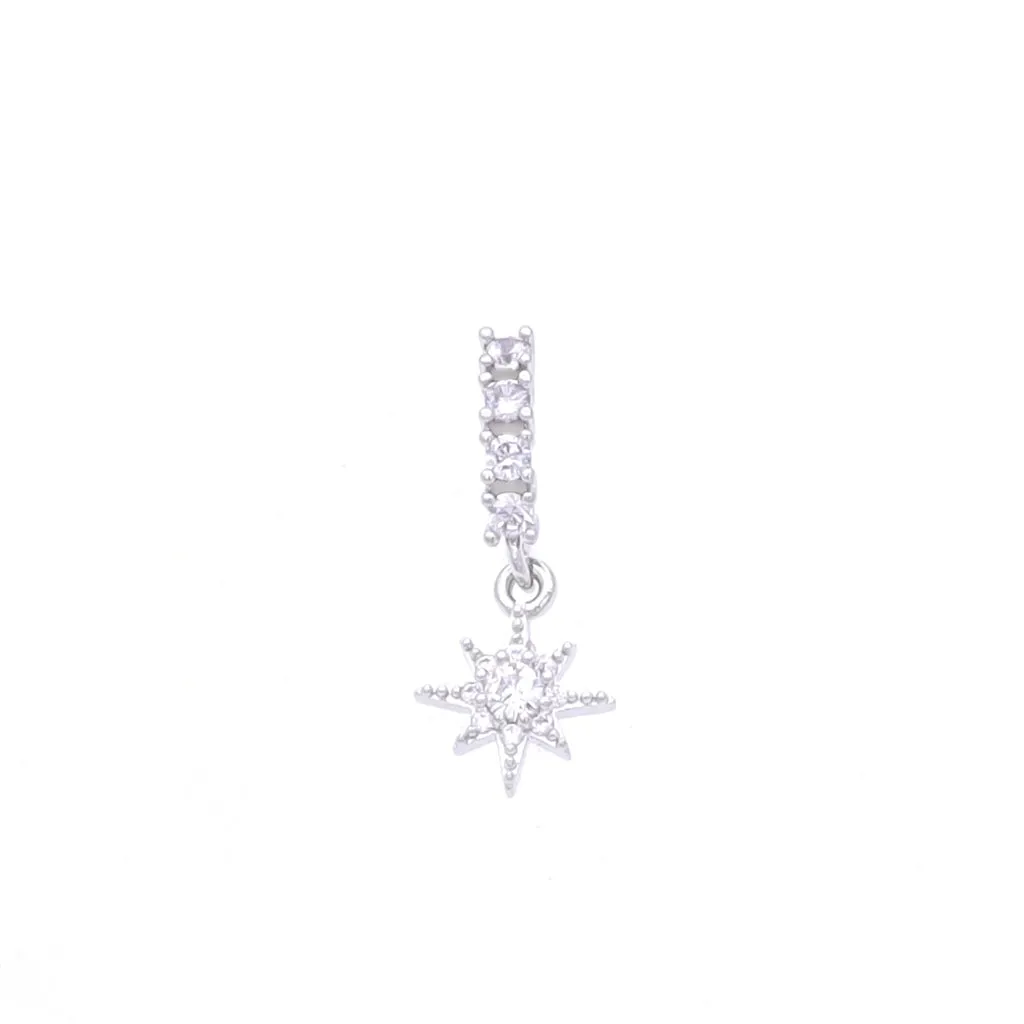 CZ Hoop Nose Ring with Dangle Star - Silver