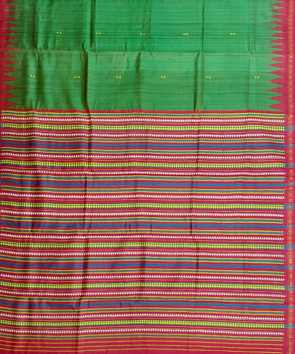 Dark green red tussar silk handloom gopalpur saree