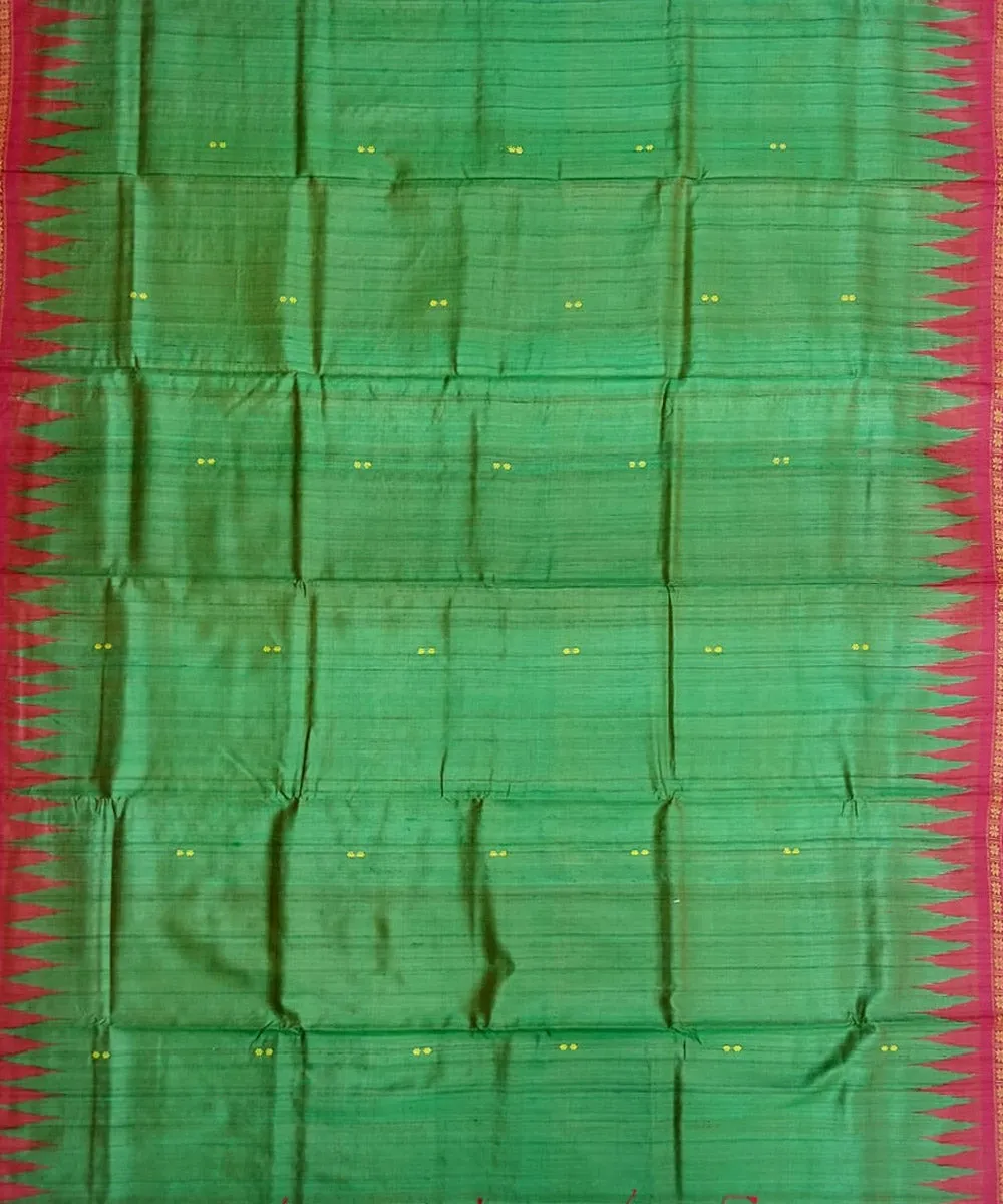 Dark green red tussar silk handloom gopalpur saree