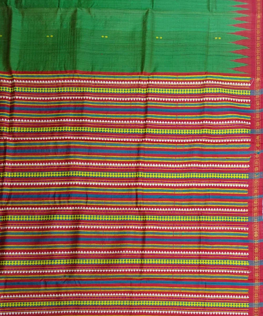 Dark green red tussar silk handloom gopalpur saree