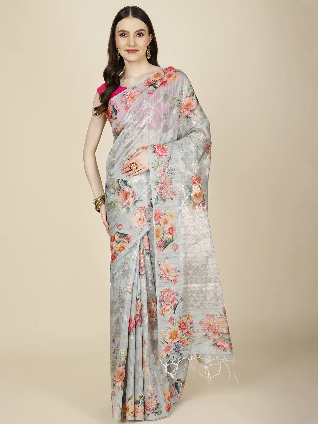 Digital Floral Printed Cotton Saree