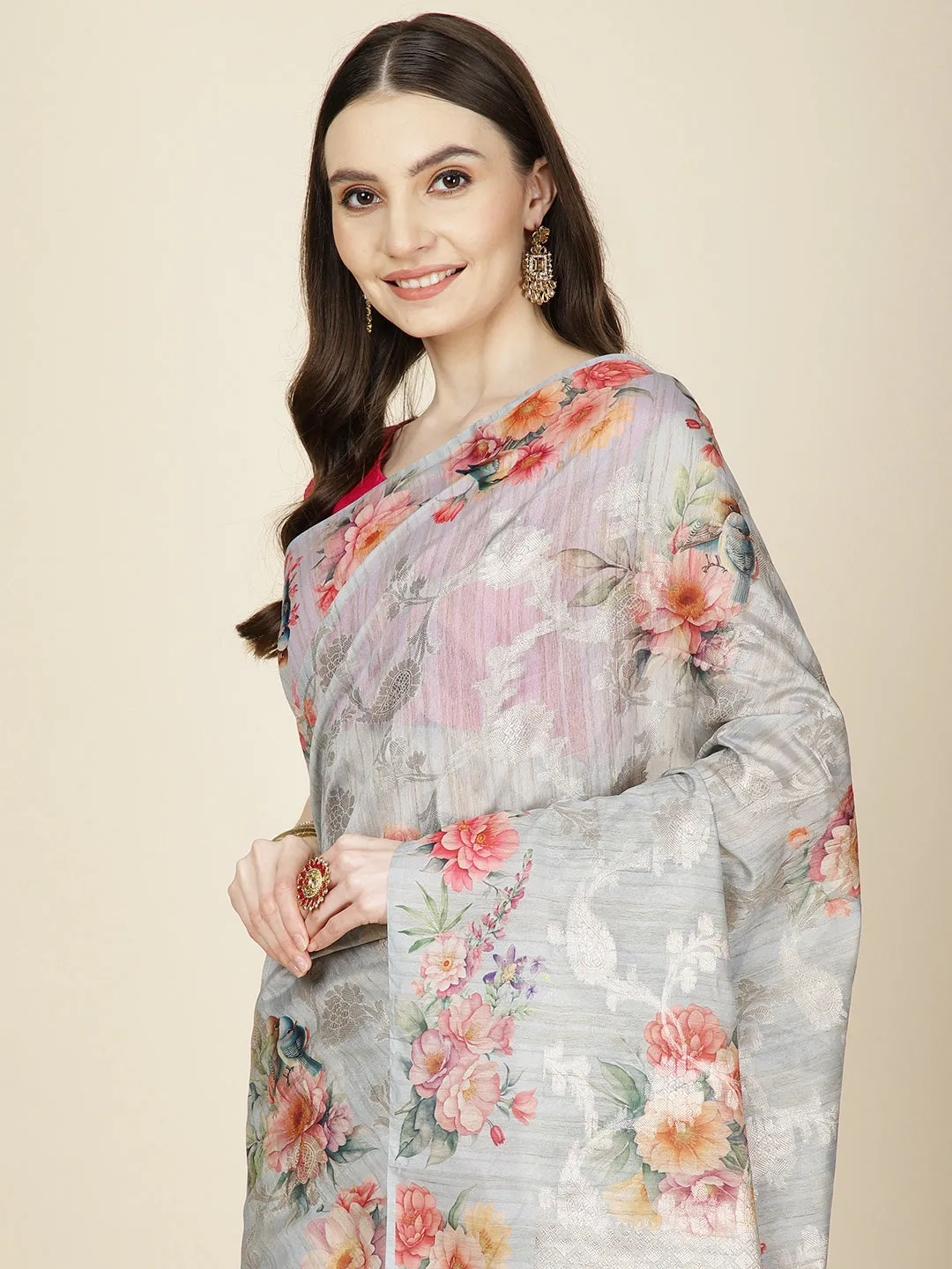 Digital Floral Printed Cotton Saree