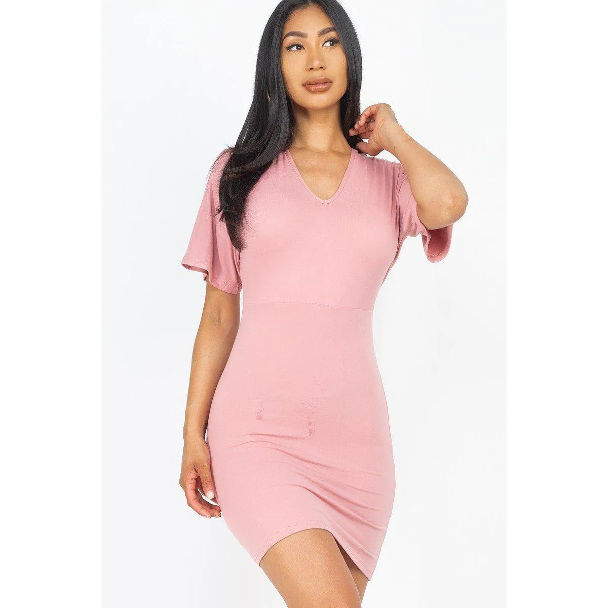 Dolman Sleeves Solid Mini Dress