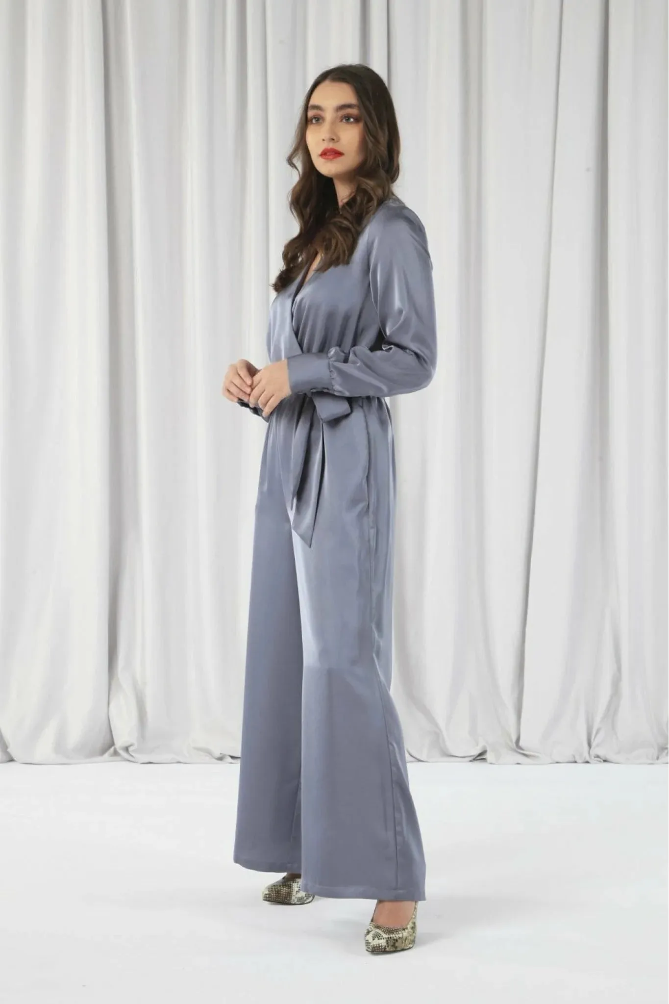 Double Second Lux Satin Wrap Jumpsuit